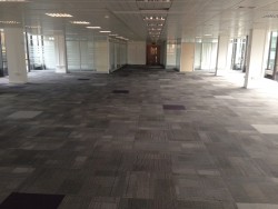 Striped carpet tiles with random purple tiles for effect