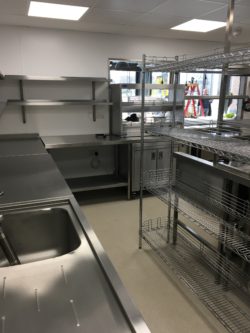 Kitchen fit out, white upvc, sheet vinyl flooring, suspended ceilings